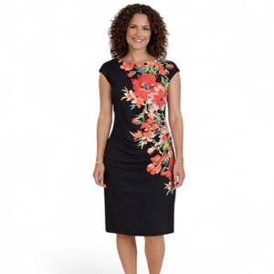 Anne Klein Black Floral Sheath Dress Size 12